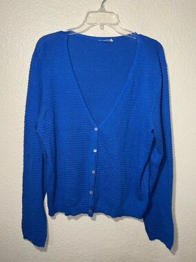 Draper James RSVP Blue Textured Button Front Cardigan XL Preppy